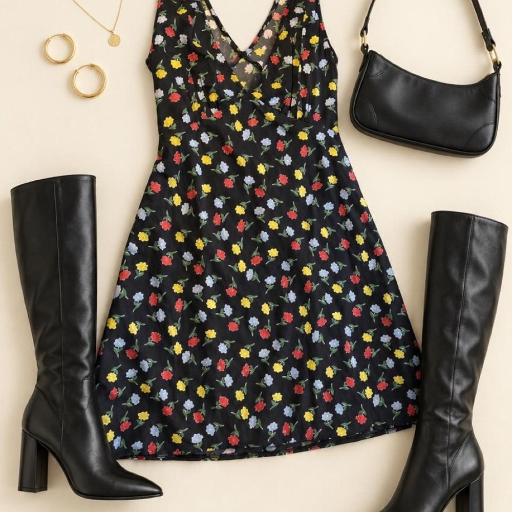 Princess Polly black floral mini dress US Size 4